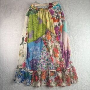 Sacred Threads Chiffon Patchwork Ruffle Hem Beaded Button Front Skirt Womens S